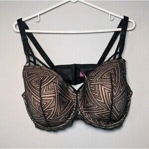 Adore Me 44DDD Trezza Contour Bra Underwire Black Geometric Lace Strapy Intimate